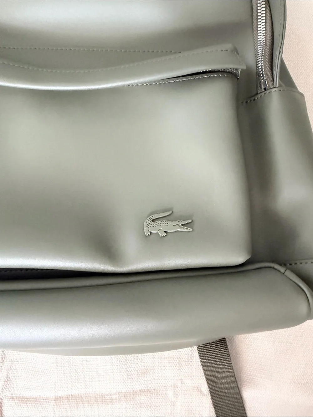Lacoste Men's Khaki Green Smooth Leather Backpack